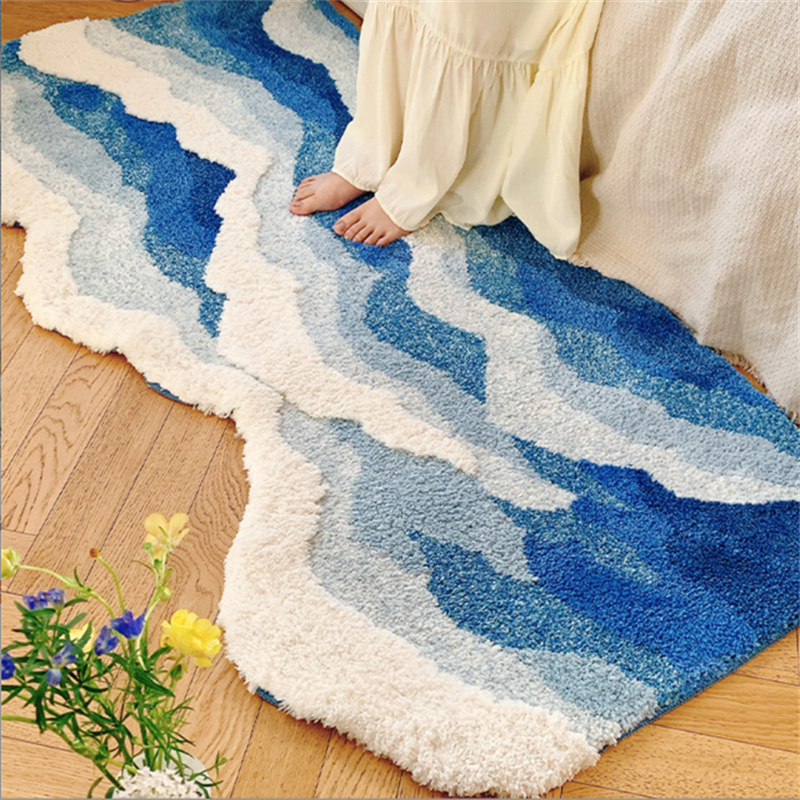 Home Fragrance Ocean Breeze - 50x120cm Ozeanwellen Weicher Plüsch-Läufer Blau-Weiß Farbverlauf